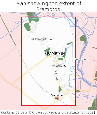 Map showing extent of Brampton as bounding box