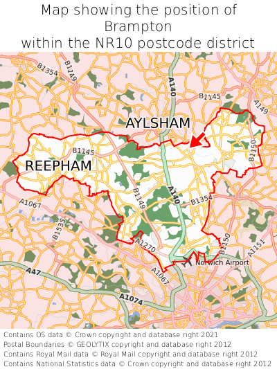 Map showing location of Brampton within NR10