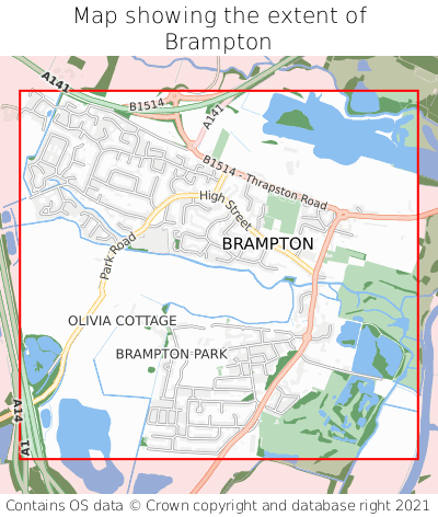 Map showing extent of Brampton as bounding box