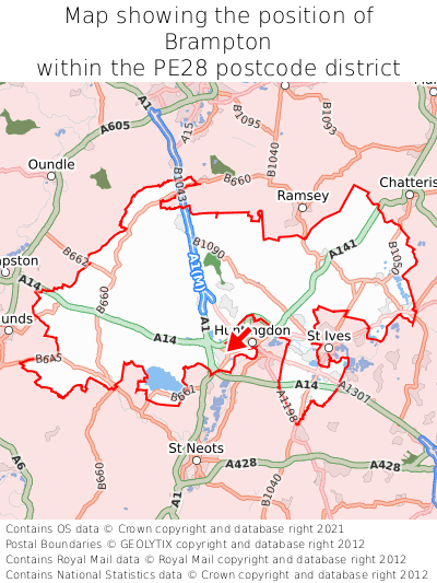 Map showing location of Brampton within PE28
