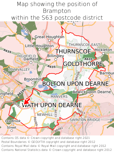 Map showing location of Brampton within S63