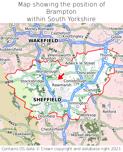 Map showing location of Brampton within South Yorkshire