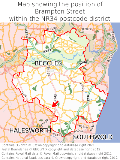 Map showing location of Brampton Street within NR34