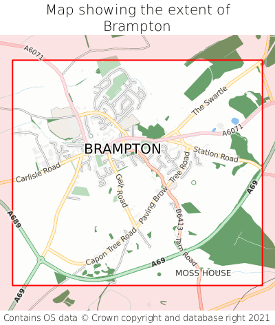 Map showing extent of Brampton as bounding box