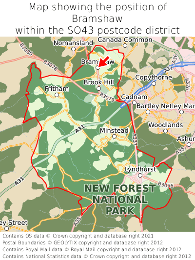 Map showing location of Bramshaw within SO43