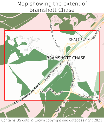 Map showing extent of Bramshott Chase as bounding box