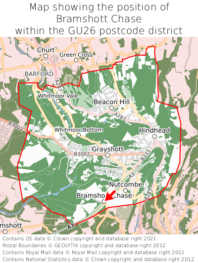 Map showing location of Bramshott Chase within GU26