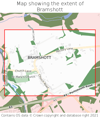 Map showing extent of Bramshott as bounding box