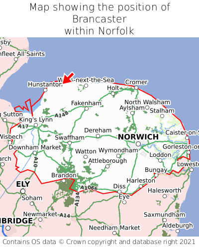 Map showing location of Brancaster within Norfolk