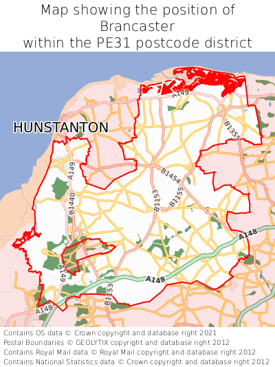 Map showing location of Brancaster within PE31