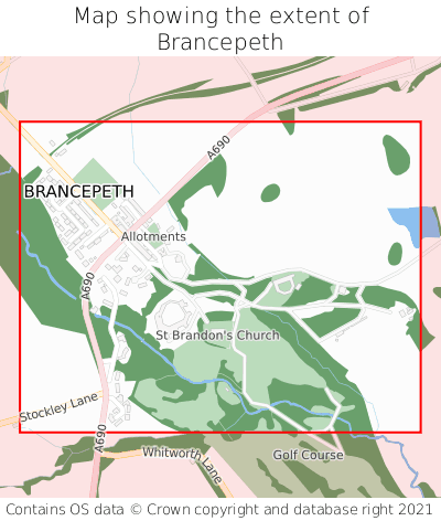Map showing extent of Brancepeth as bounding box