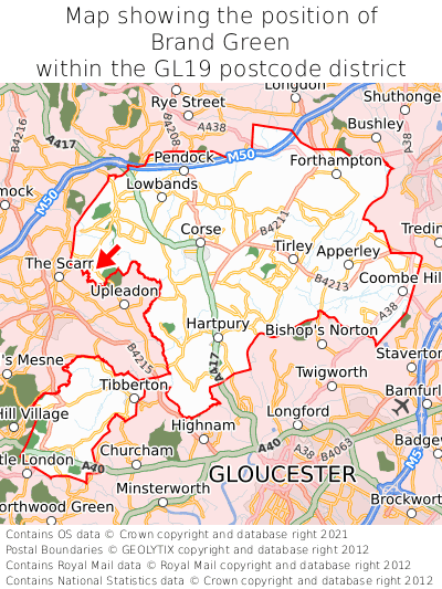 Map showing location of Brand Green within GL19