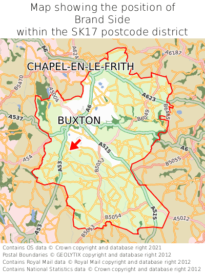 Map showing location of Brand Side within SK17