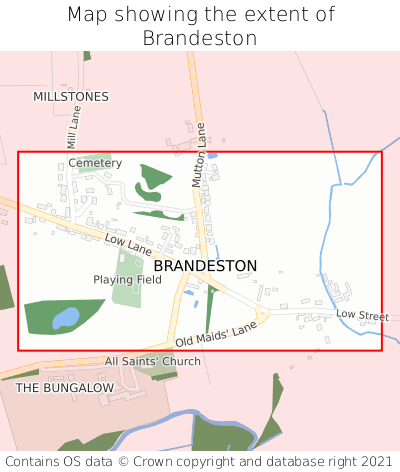 Map showing extent of Brandeston as bounding box