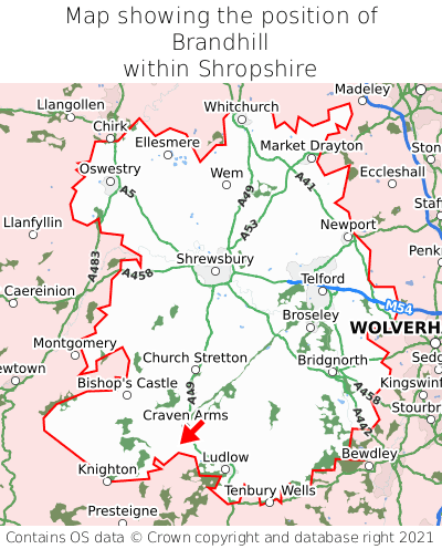 Map showing location of Brandhill within Shropshire