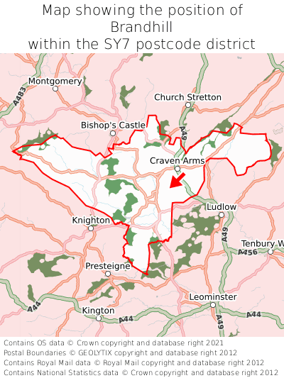 Map showing location of Brandhill within SY7