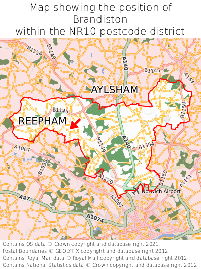 Map showing location of Brandiston within NR10