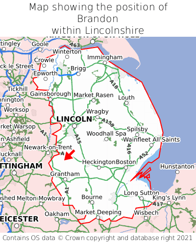 Map showing location of Brandon within Lincolnshire
