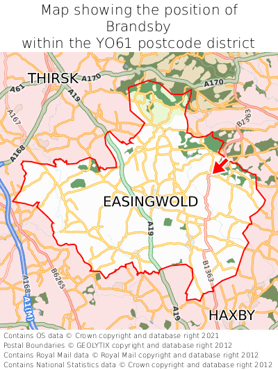 Map showing location of Brandsby within YO61