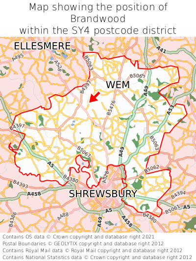Map showing location of Brandwood within SY4