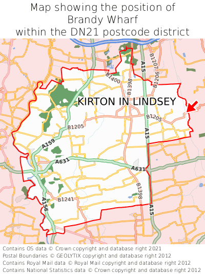 Map showing location of Brandy Wharf within DN21