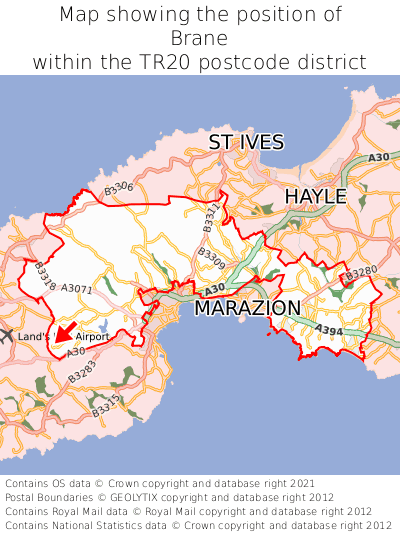 Map showing location of Brane within TR20