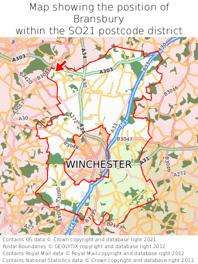 Map showing location of Bransbury within SO21