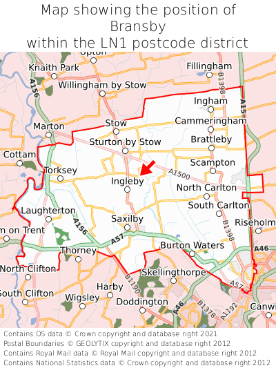 Map showing location of Bransby within LN1