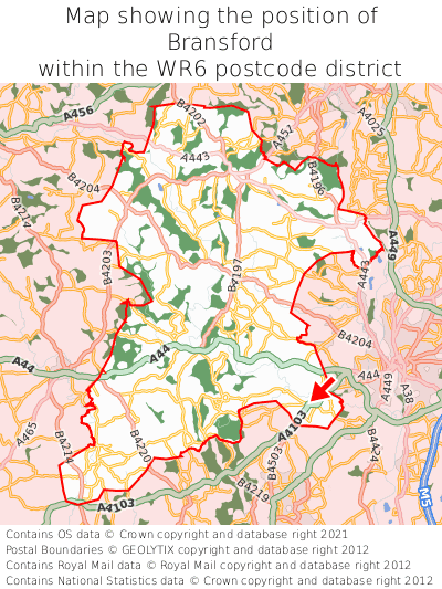 Map showing location of Bransford within WR6