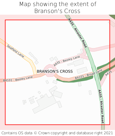 Map showing extent of Branson's Cross as bounding box