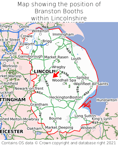 Map showing location of Branston Booths within Lincolnshire