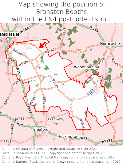Map showing location of Branston Booths within LN4