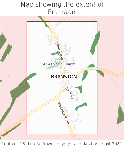 Map showing extent of Branston as bounding box