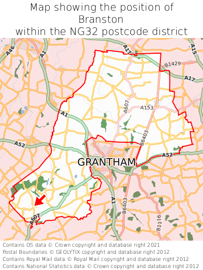 Map showing location of Branston within NG32