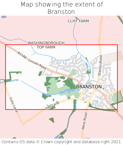 Map showing extent of Branston as bounding box