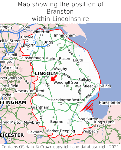 Map showing location of Branston within Lincolnshire