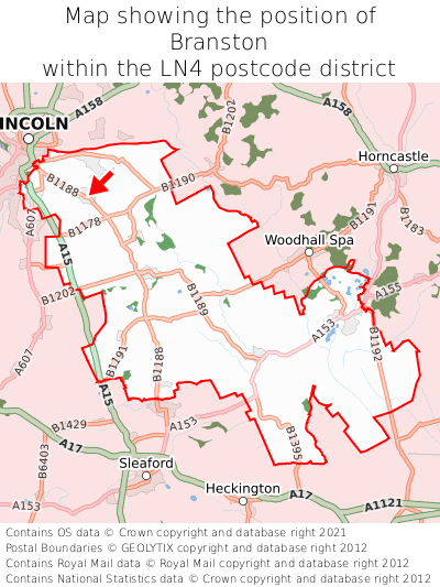 Map showing location of Branston within LN4