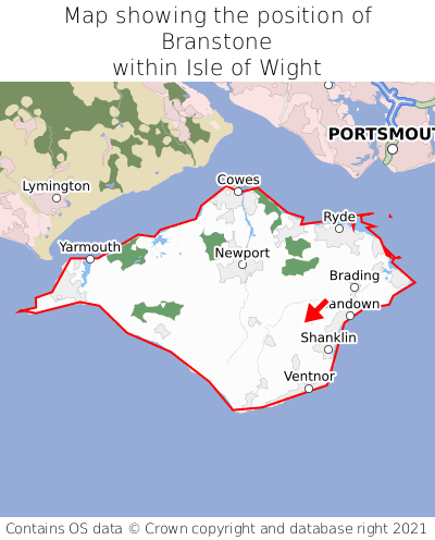 Map showing location of Branstone within Isle of Wight