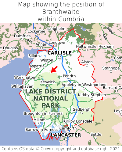 Map showing location of Branthwaite within Cumbria