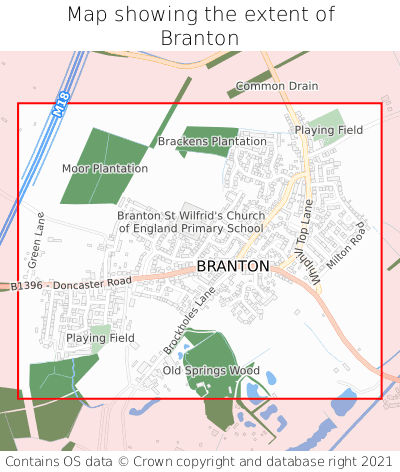 Map showing extent of Branton as bounding box