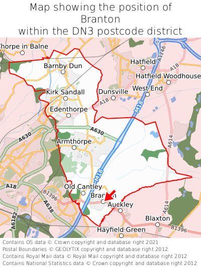 Map showing location of Branton within DN3