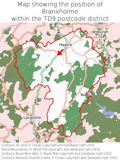 Map showing location of Branxholme within TD9