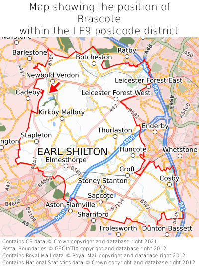 Map showing location of Brascote within LE9