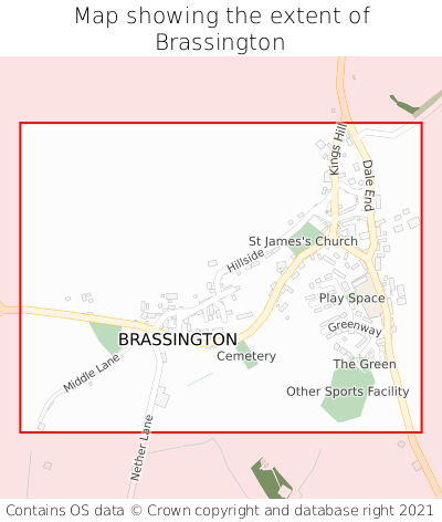 Map showing extent of Brassington as bounding box