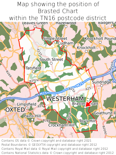 Map showing location of Brasted Chart within TN16