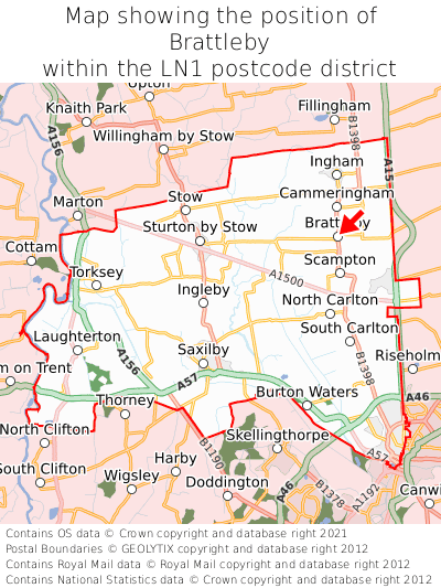 Map showing location of Brattleby within LN1