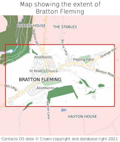 Map showing extent of Bratton Fleming as bounding box