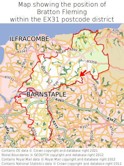 Map showing location of Bratton Fleming within EX31