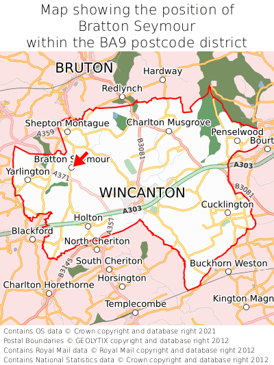 Map showing location of Bratton Seymour within BA9