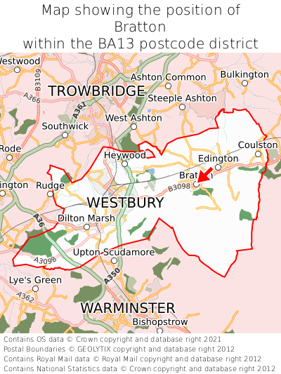 Map showing location of Bratton within BA13